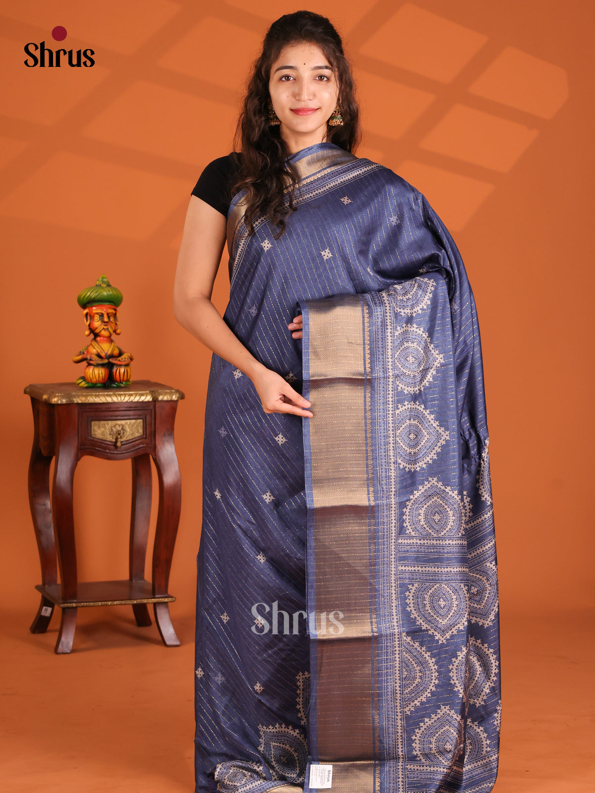 Blue - Semi Crepe Saree - Shop on Shrus.com