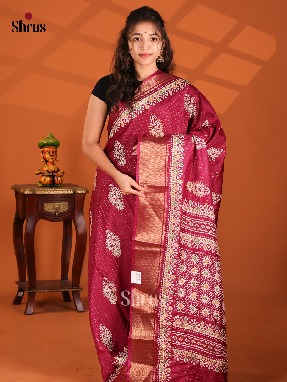 Maroon - Semi Crepe Saree - Shop on Shrus.com