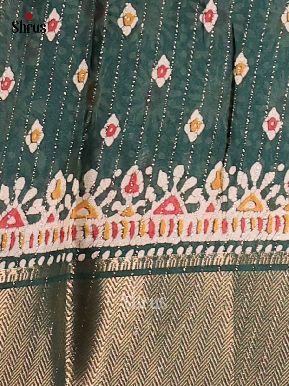 Green - Semi Crepe Saree - Shop on Shrus.com