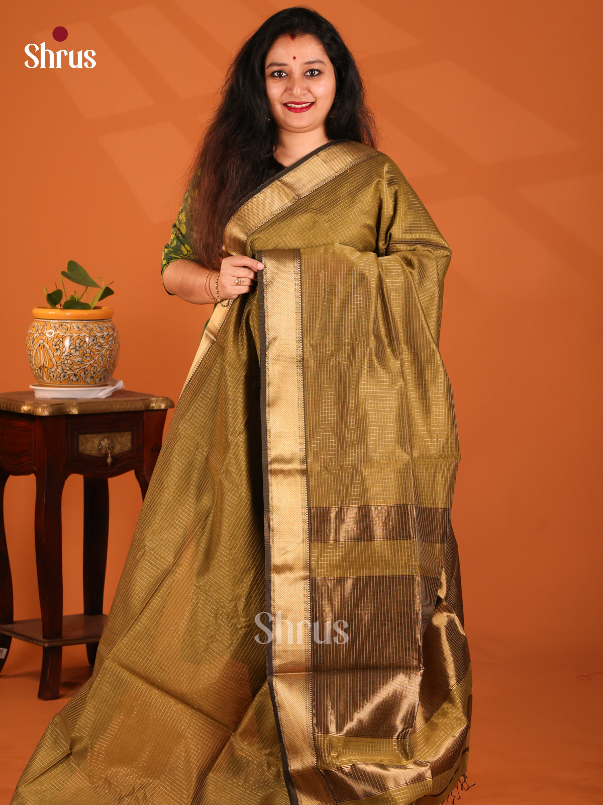 Mehandi Green - Maheshwari silkcotton Saree - Shop on Shrus.com