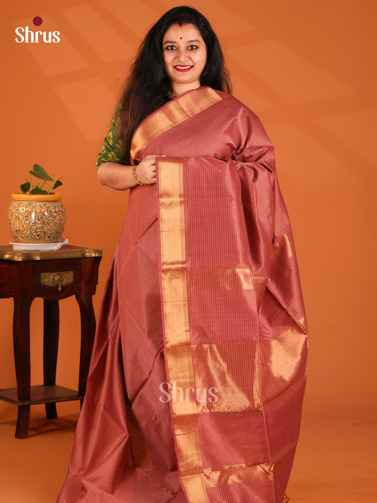 Brown(Single Tone)- Maheshwari silkcotton Saree - Shop on Shrus.com