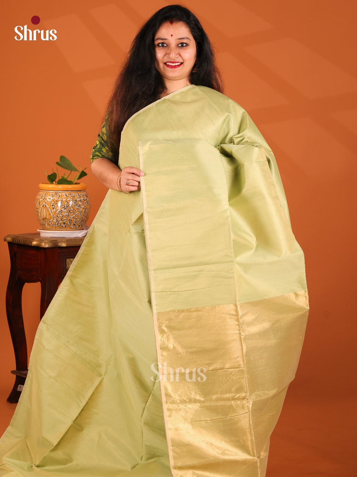 Pista Green(Single tone)- Maheshwari silkcotton Saree - Shop on Shrus.com
