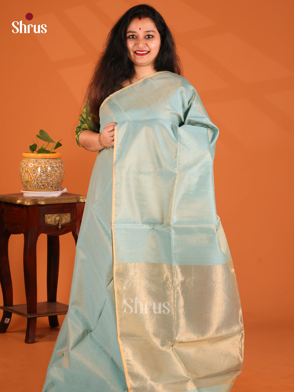 Pastel Blue(Single Tone)- Maheshwari silkcotton Saree - Shop on Shrus.com
