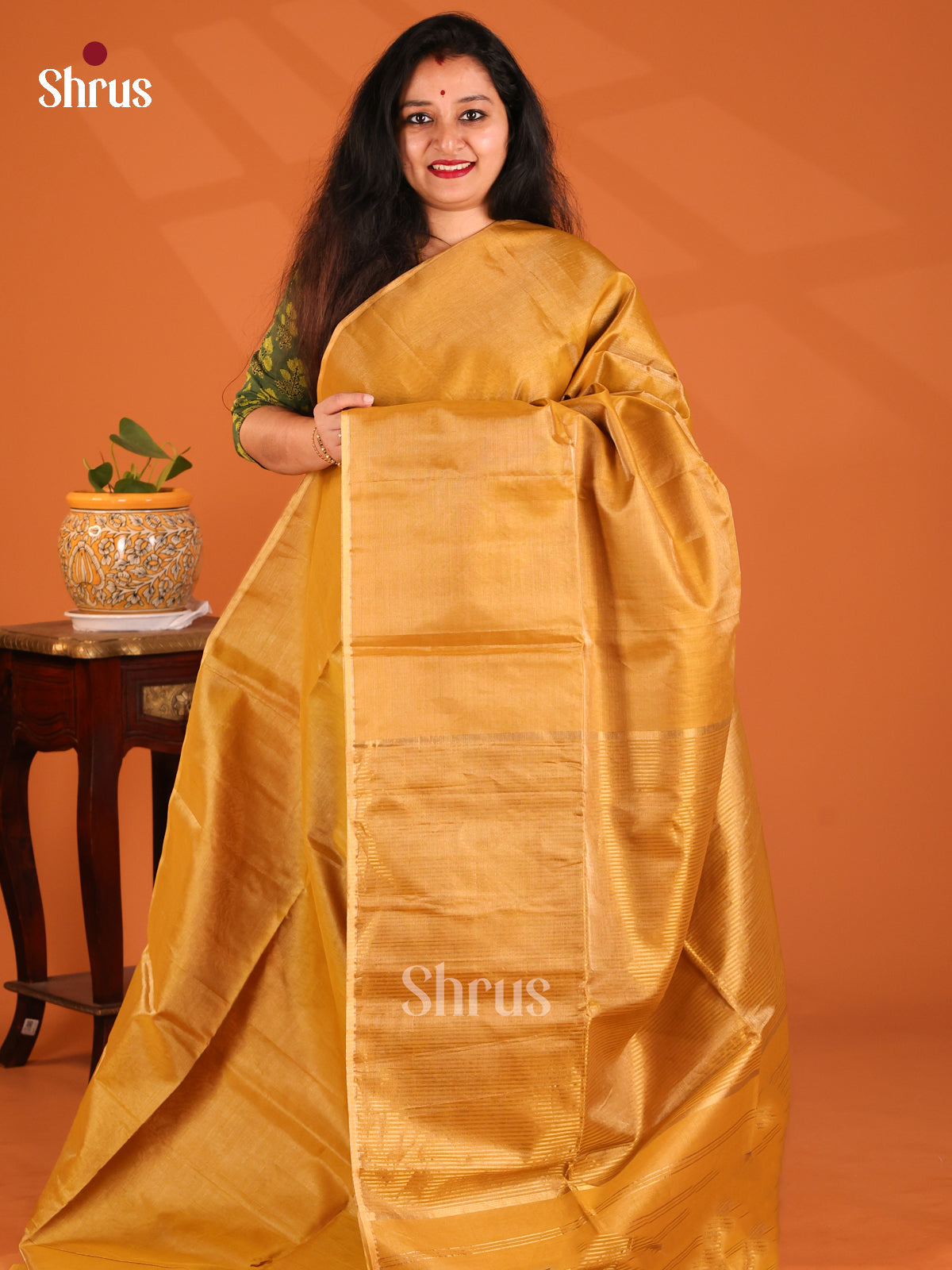 Mustard(Single Tone)- Maheshwari silkcotton Saree - Shop on Shrus.com