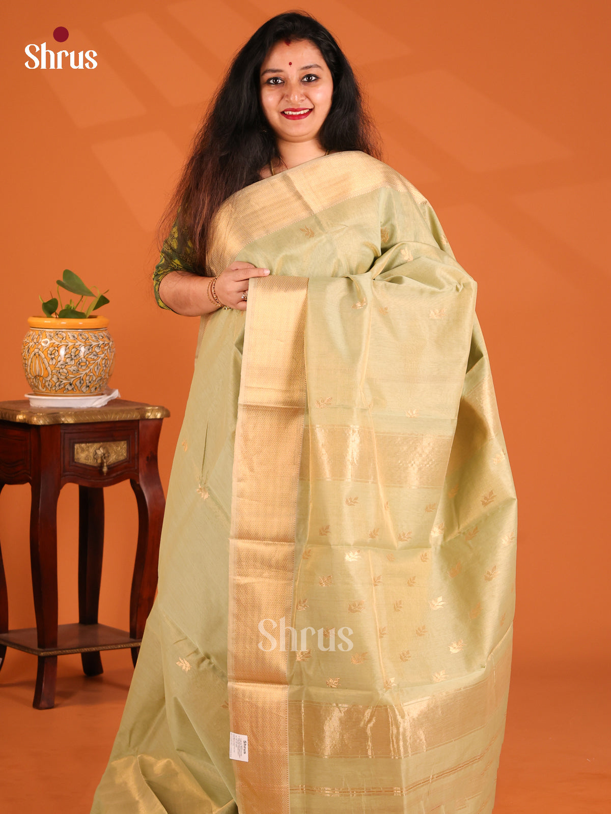 Pista Green(Single Tone)- Maheshwari silkcotton Saree - Shop on Shrus.com