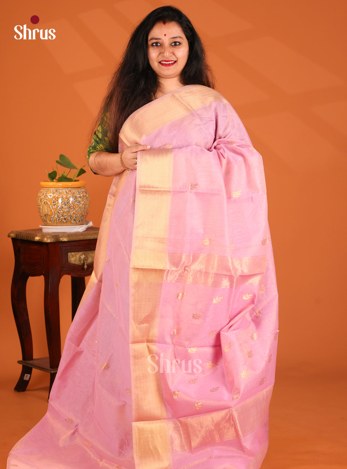 Pink(Single Tone)- Maheshwari silkcotton Saree - Shop on Shrus.com