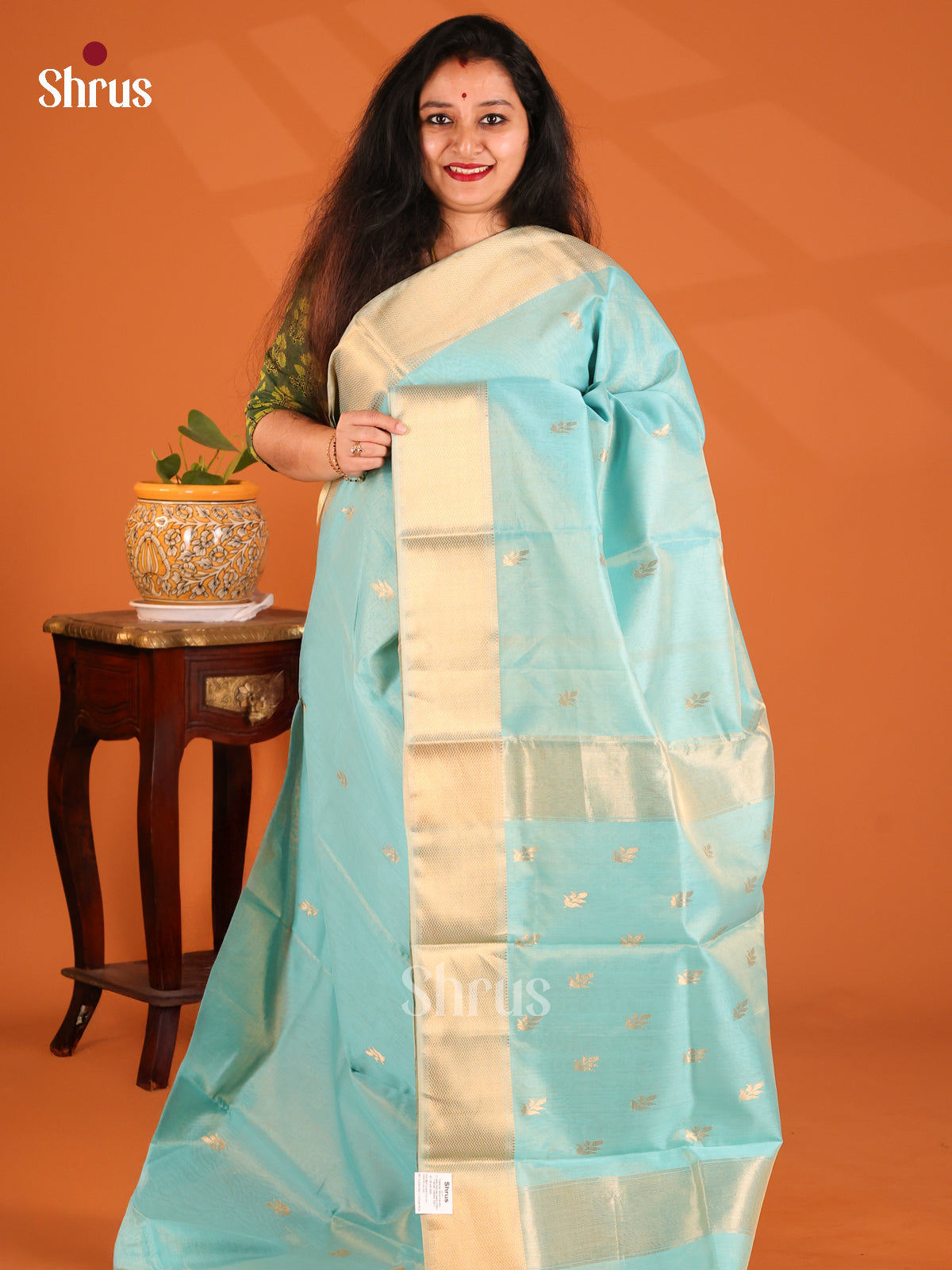 Pastel Blue(Single Tone)- Maheshwari silkcotton Saree - Shop on Shrus.com