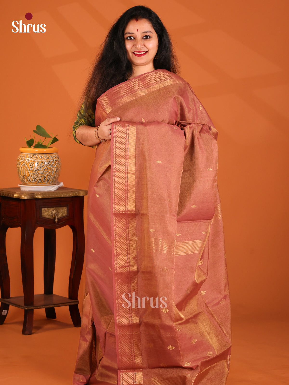 Brown(Single Tone)- Maheshwari silkcotton Saree - Shop on Shrus.com
