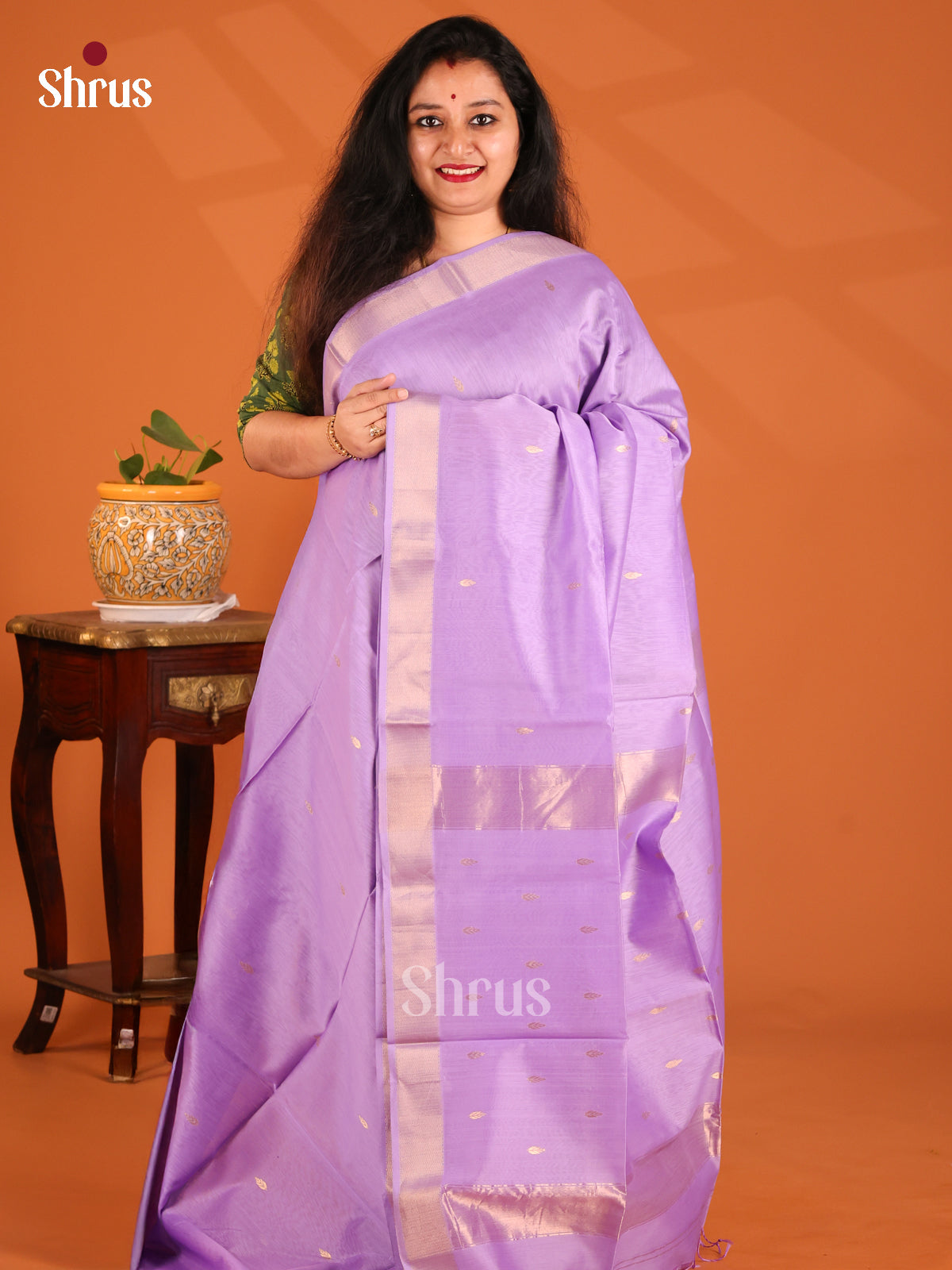 Lilac(Single tone)- Maheshwari silkcotton Saree - Shop on Shrus.com