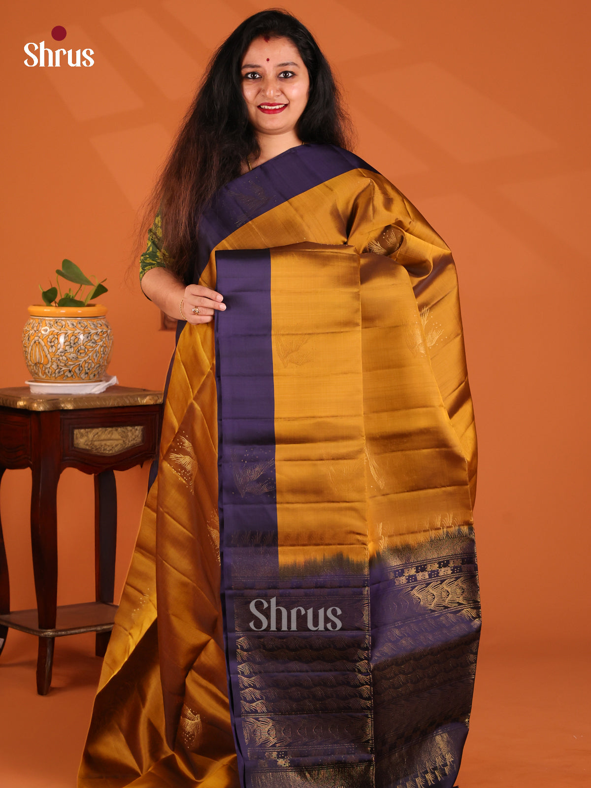 Bright Mustard Softsilk-halfpure Saree with golden motifs , floral brocade pallu - Shop on Shrus.com