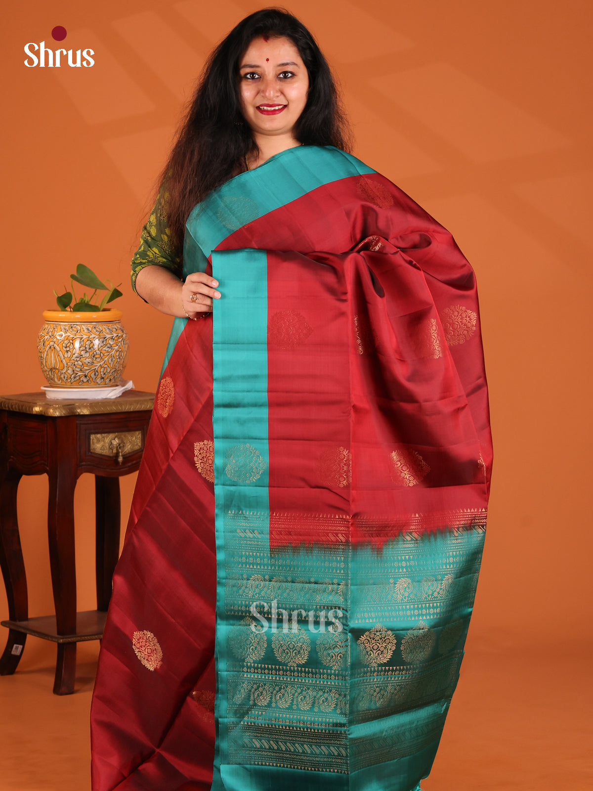 Classy Maroon Softsilk-halfpure Saree gleams with gold zari floral motifs , brocade pallu - Shop on Shrus.com