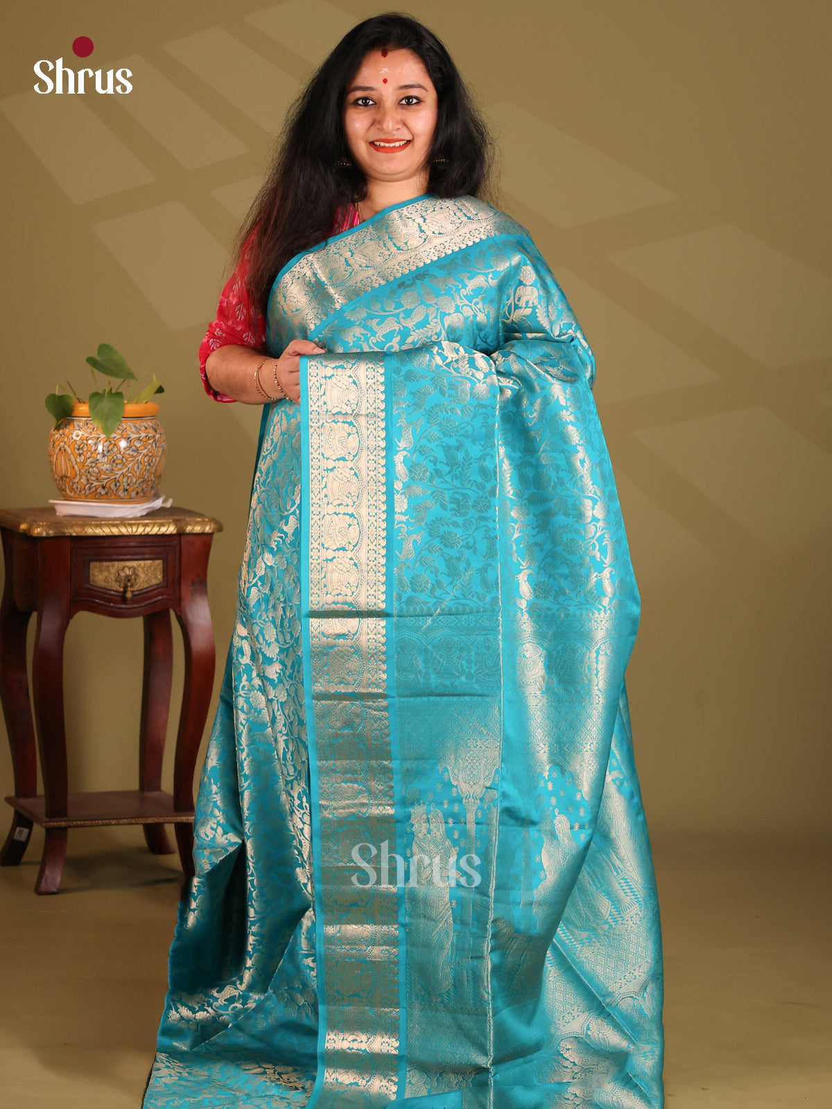 Grandeur Blue Soft Silk Saree with zari woven vanashrigaram floral brocade & self border-1