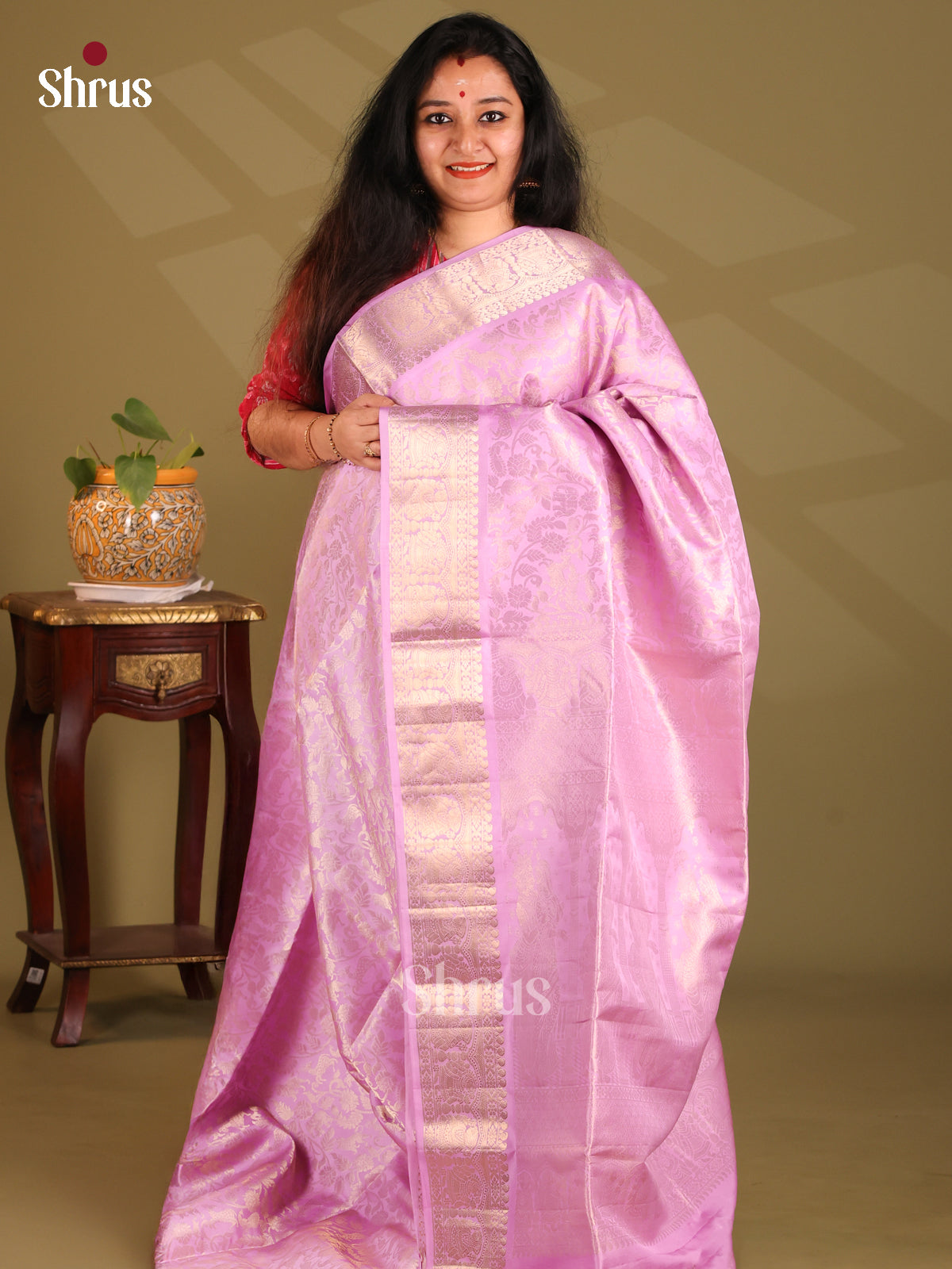 Pretty Pink Soft Silk Saree with zari woven vanashrigaram floral brocade, self zari border - Shop on Shrus.com