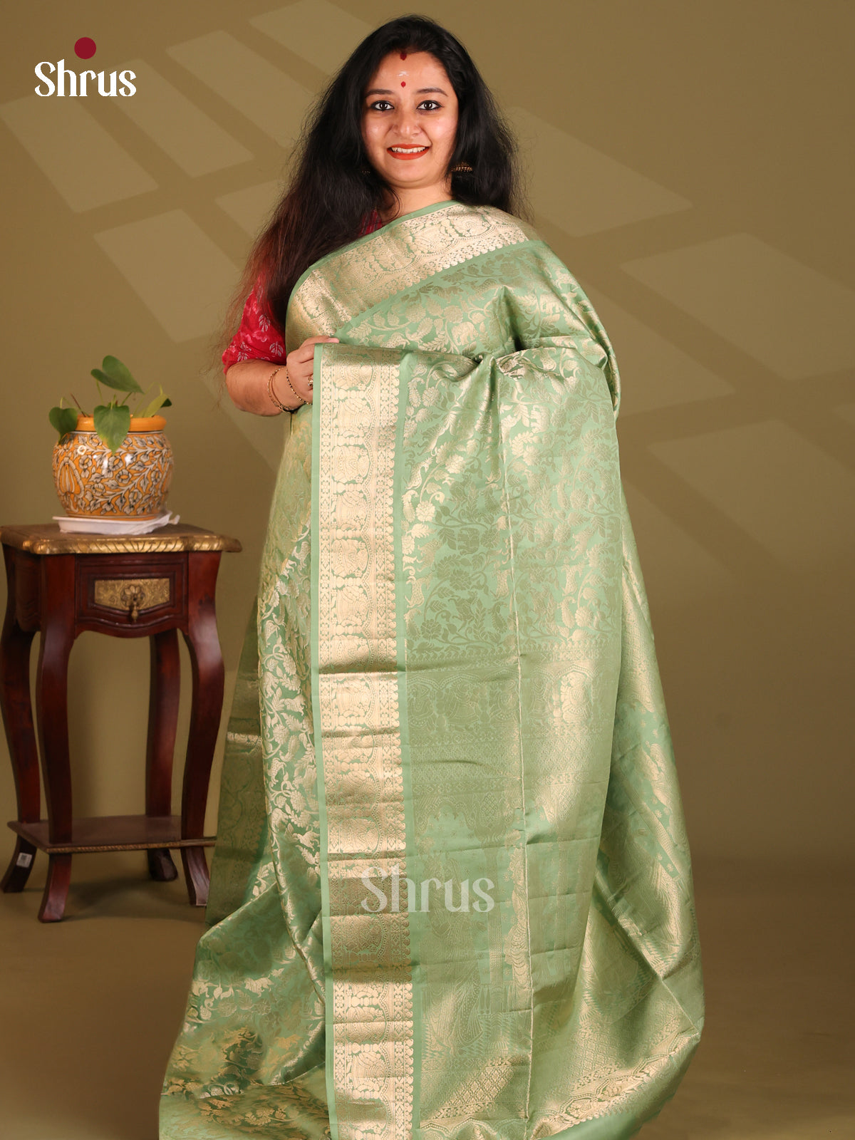 Pastel Green Soft Silk Saree with zari woven vanashrigaram floral brocade,self zari border - Shop on Shrus.com