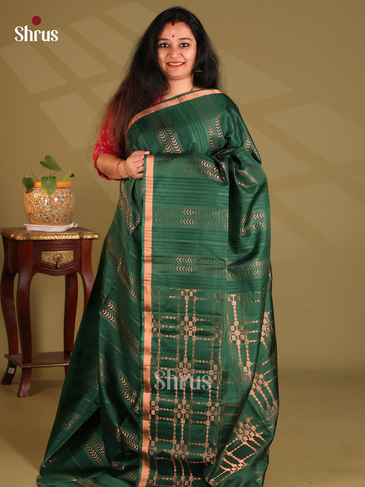 Classy Green single Tone Soft Silk Saree with zari stripes , self zari checked pallu-1