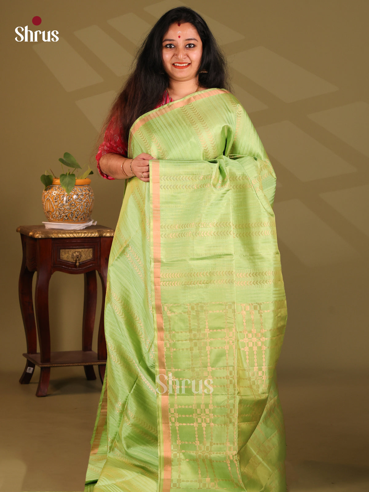 Dazzling Pista Green single tone Soft Silk Saree zari stripes , self zari selvedge - Shop on Shrus.com