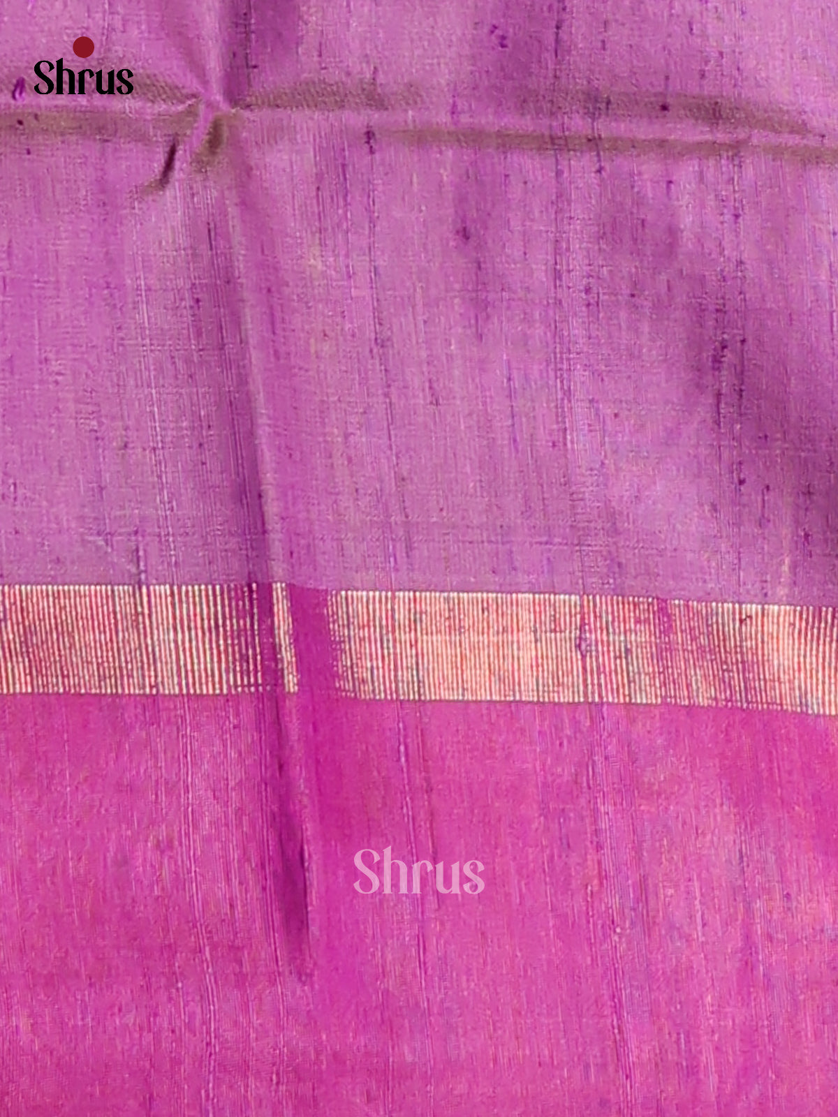 Subtle Pink Raw Silk Saree with thread woven buttas , purple floral zari border - Shop on Shrus.com