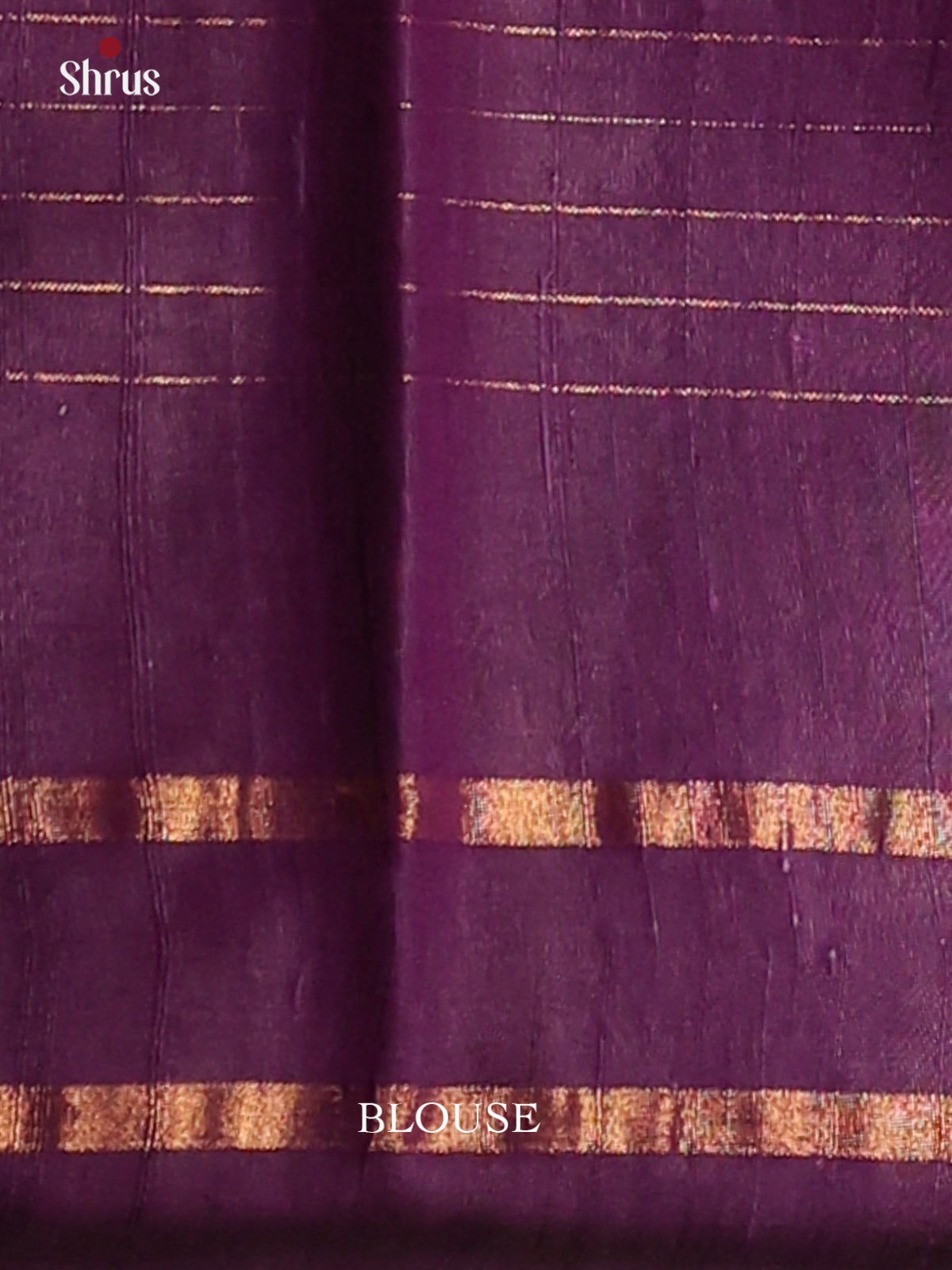 Glimmering Gold Raw Silk Saree with stripes pattern , Contrast violet temple border - Shop on Shrus.com