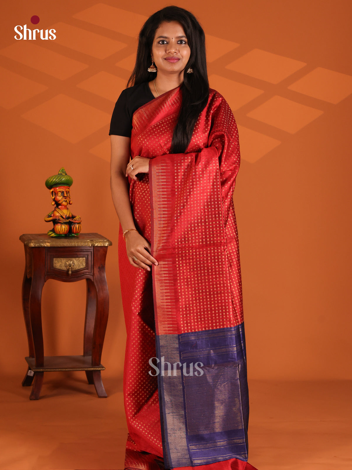 Red & Blue - Semi Rawsilk Saree - Shop on Shrus.com