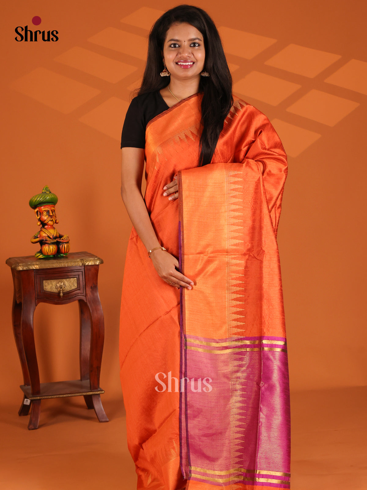 Orange with Purple - semi raw silk - Shop on Shrus.com