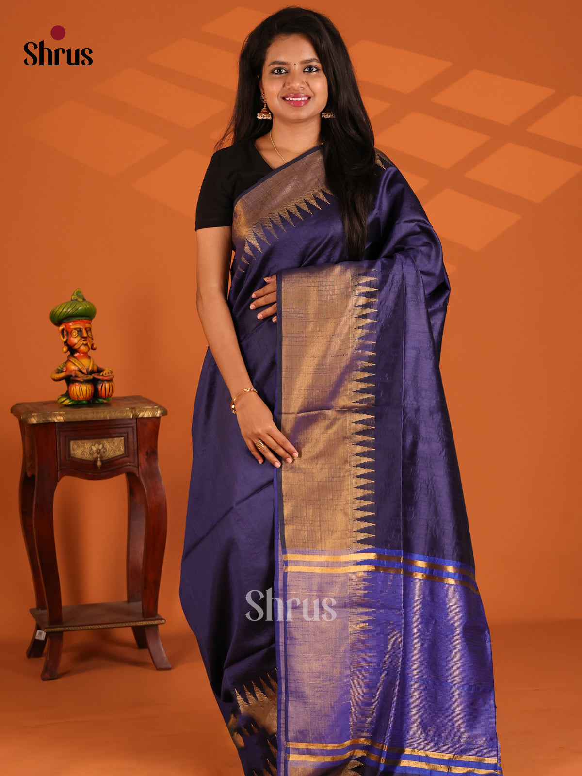 Violet with Blue- semi raw silk Saree - Shop on Shrus.com