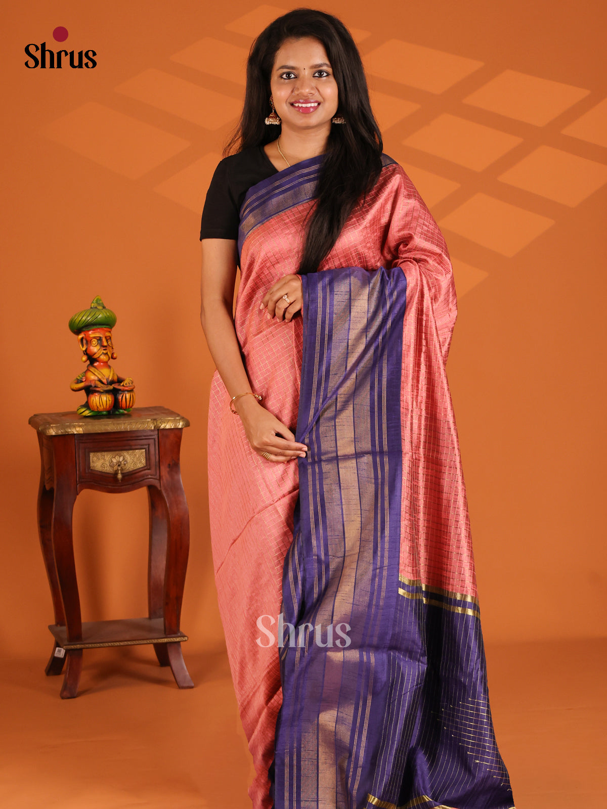 Pink & Blue - Semi Rawsilk saree - Shop on Shrus.com