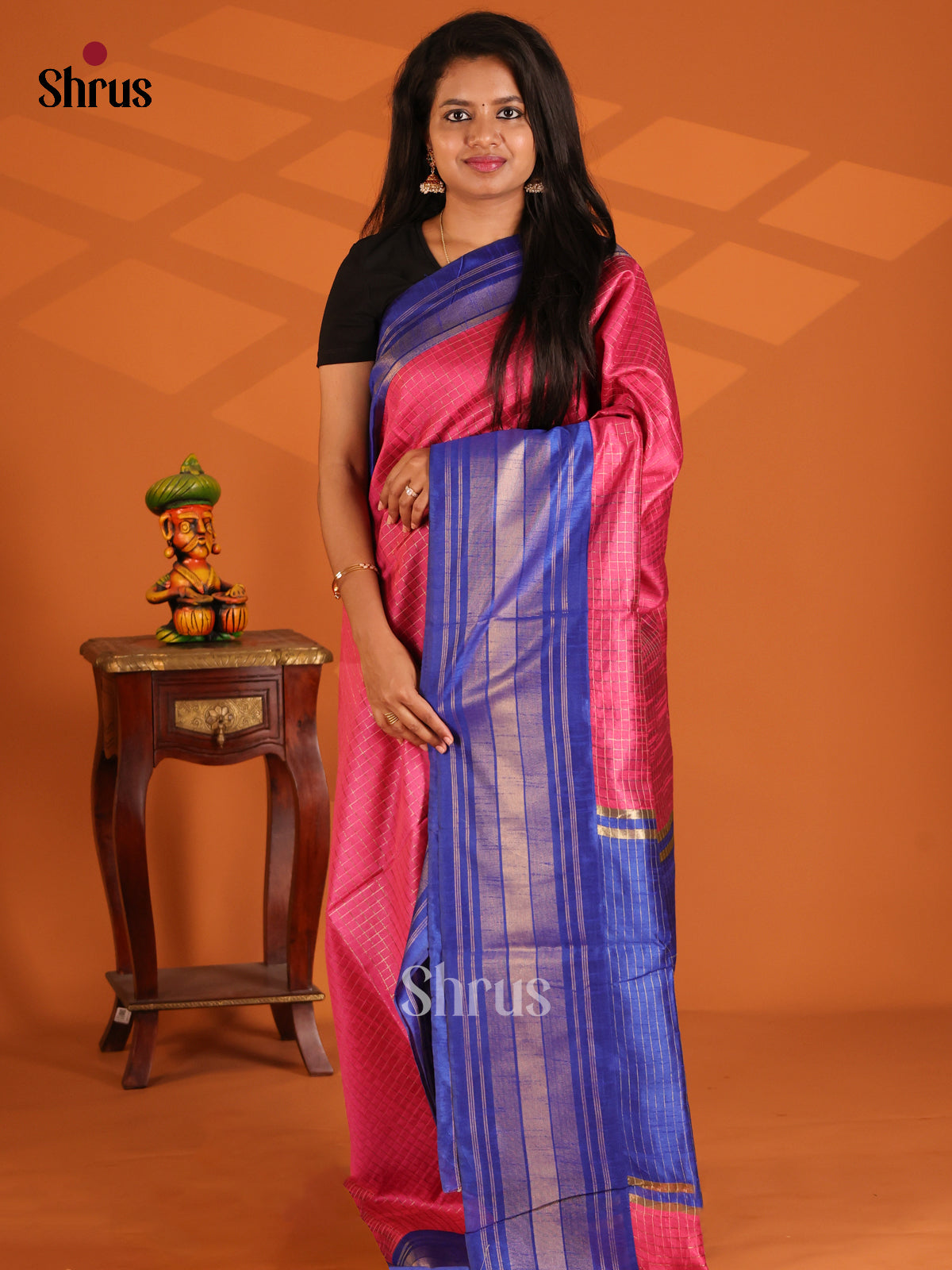 Pink & Blue - semi raw silk Saree - Shop on Shrus.com