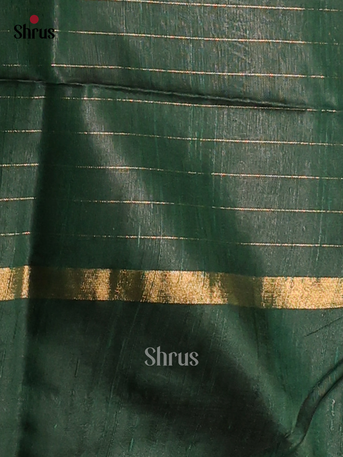 Classy Bottle Green Raw Silk Saree with gold zari checks on the body , self brocade pallu - Shop on Shrus.com