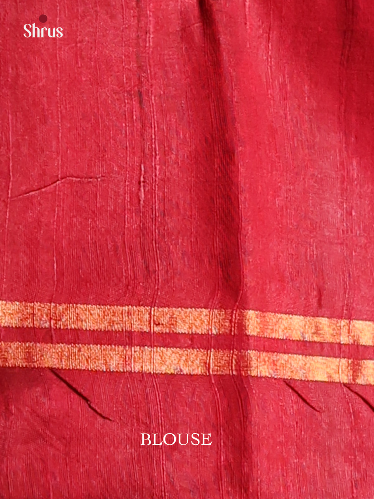 Bright Red Moncochrome Raw Silk Sareewith gold zari stripes, self woven pallu - Shop on Shrus.com