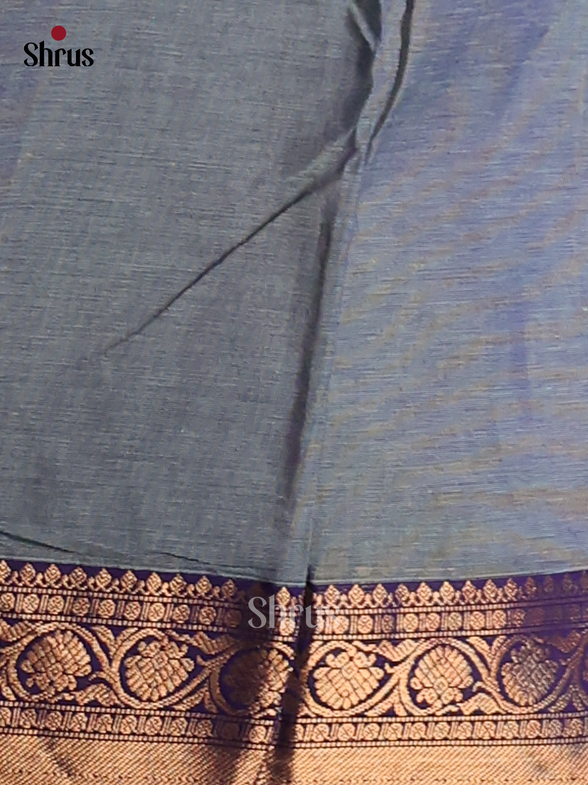 Grey with Blue - Chettinad Cotton Saree - Shop on Shrus.com