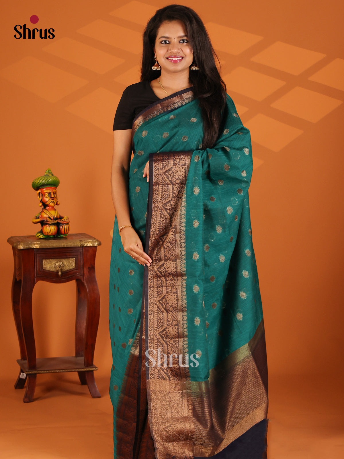 Green with blue- semi jute - Shop on Shrus.com