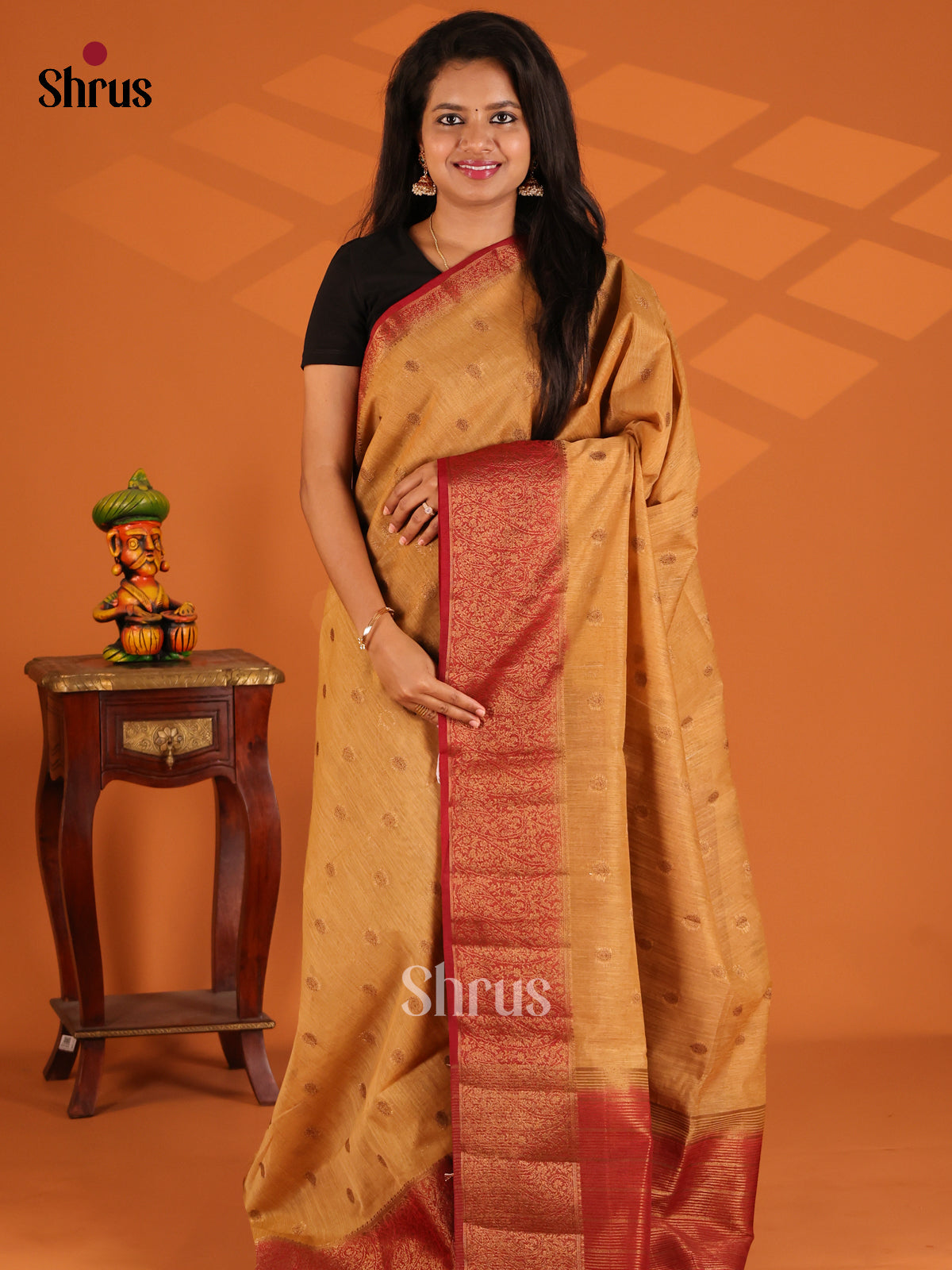 Chikoo with Maroon - semi jute - Shop on Shrus.com