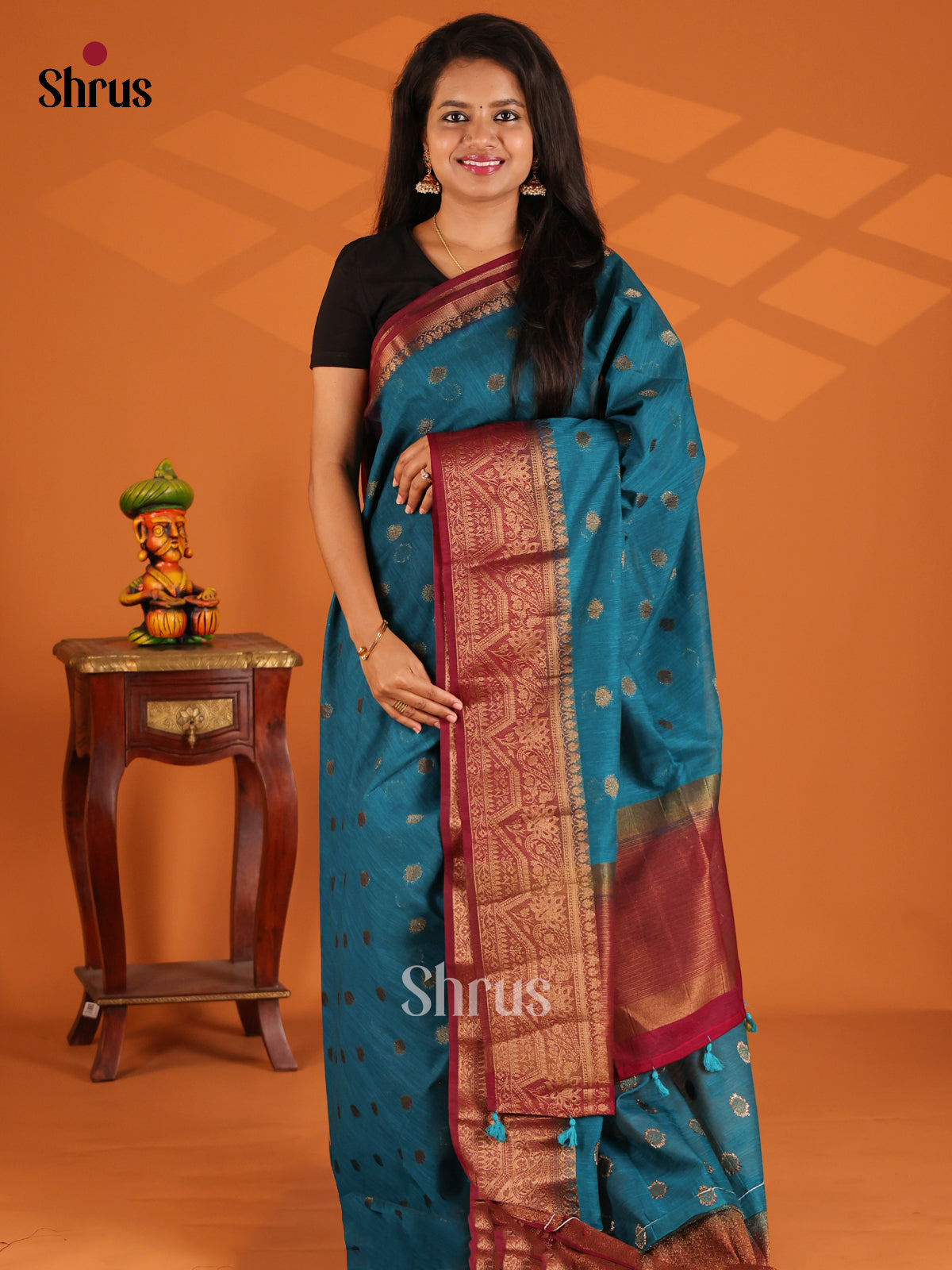 Blue with Maroon - semi jute - Shop on Shrus.com