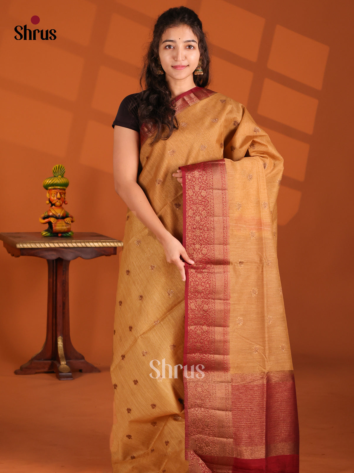 Beige & Maroon - Semi Jute Saree - Shop on Shrus.com