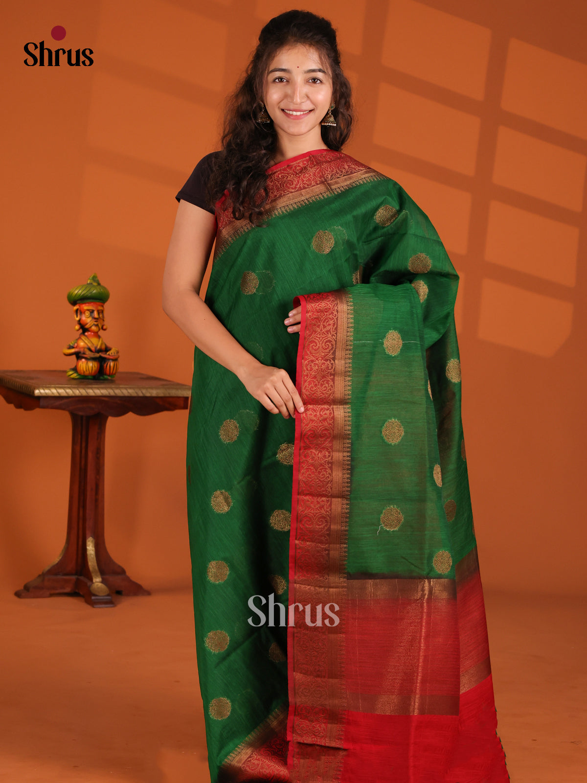 Green & Red- Semi Jute Saree - Shop on Shrus.com