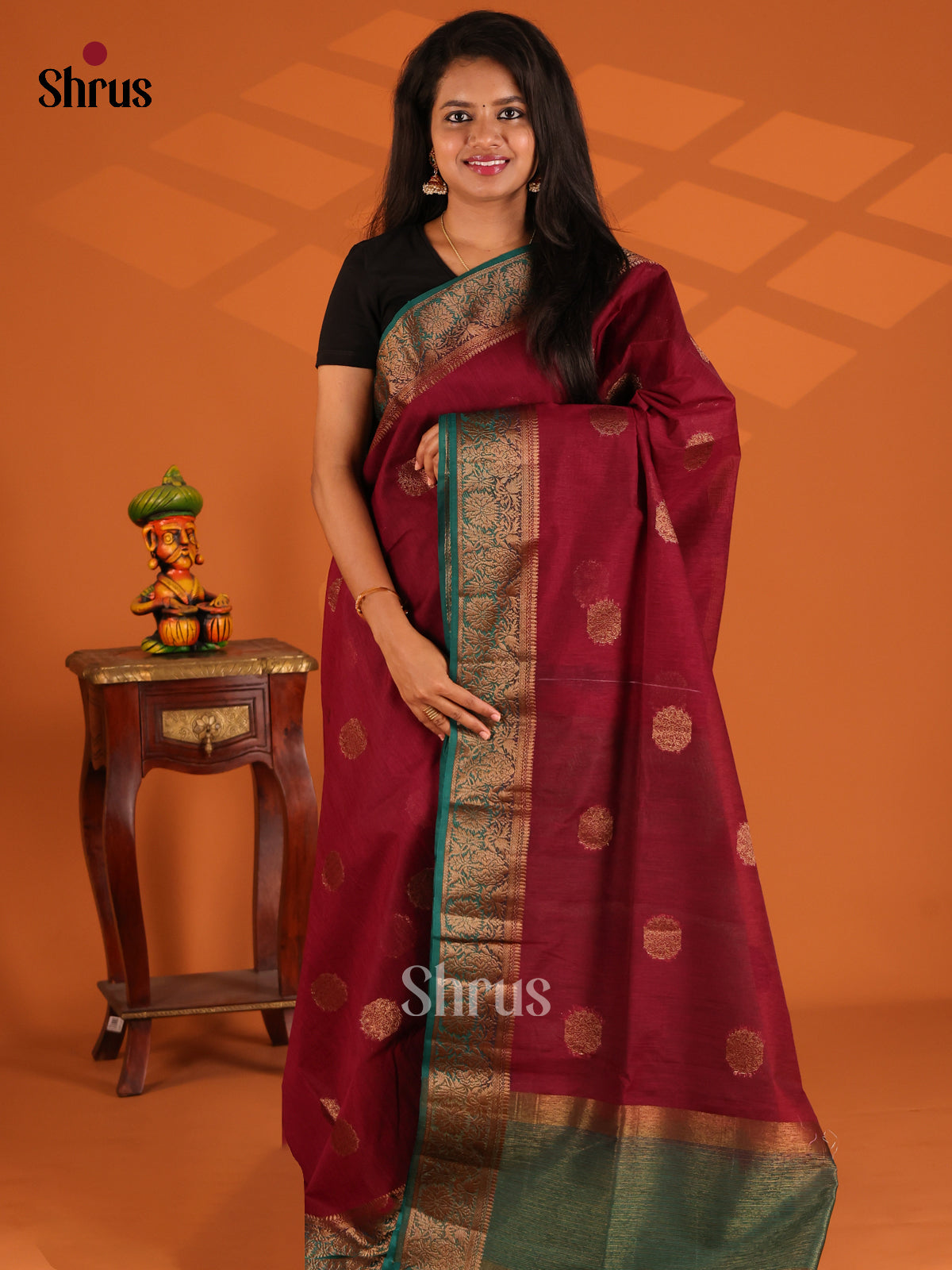Maroon with Green - semi jute - Shop on Shrus.com
