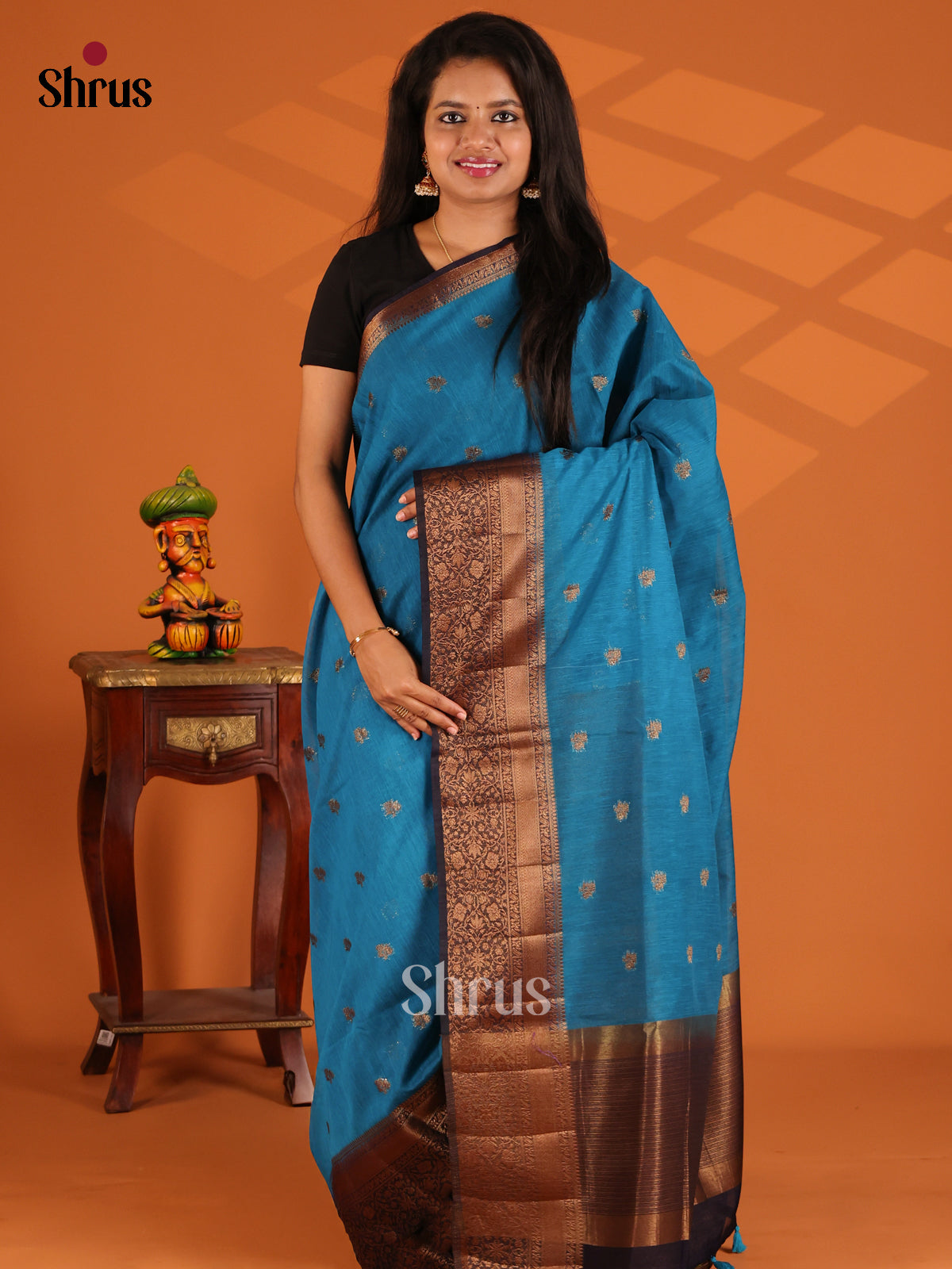 Teal with Navy Blue- semi jute - Shop on Shrus.com