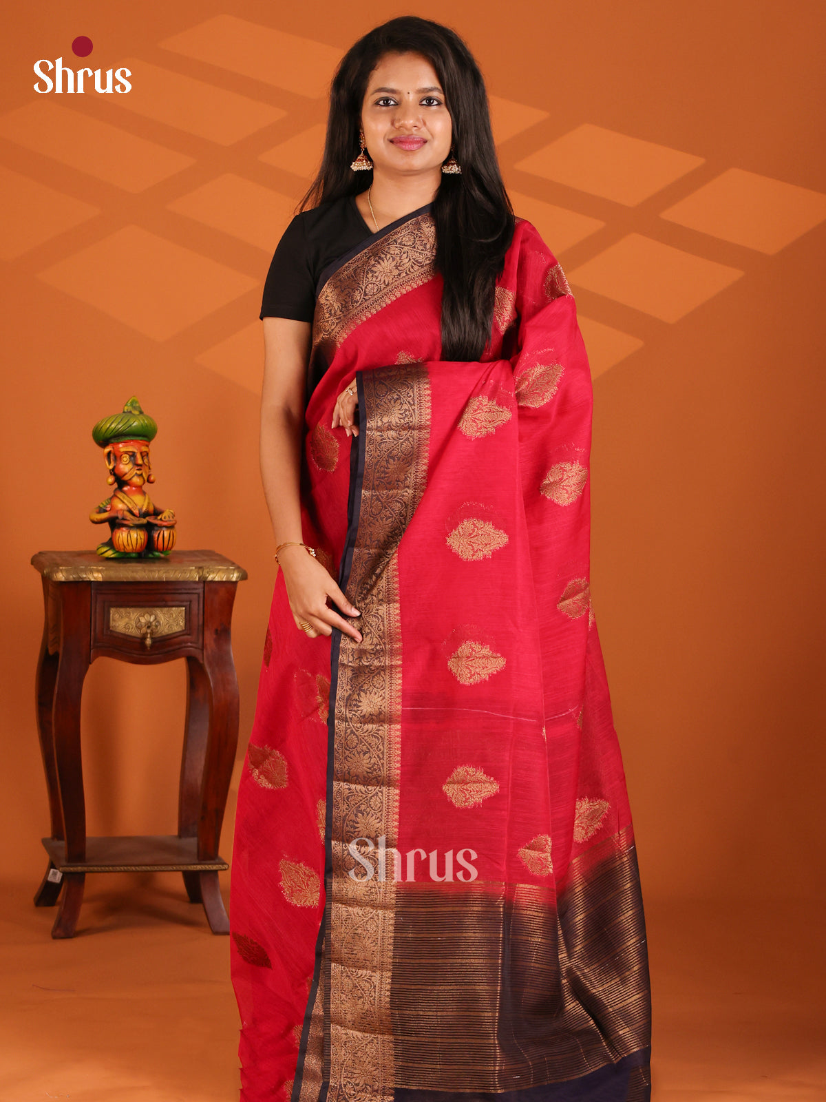 Red with Blue - Semi Jute Saree - Shop on Shrus.com