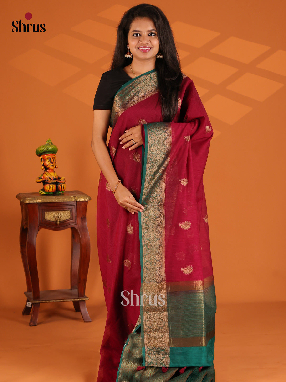 Maroon with Green- semi jute - Shop on Shrus.com