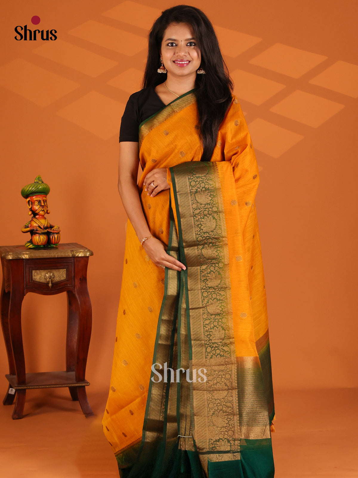 Mustard with Green- semi jute - Shop on Shrus.com