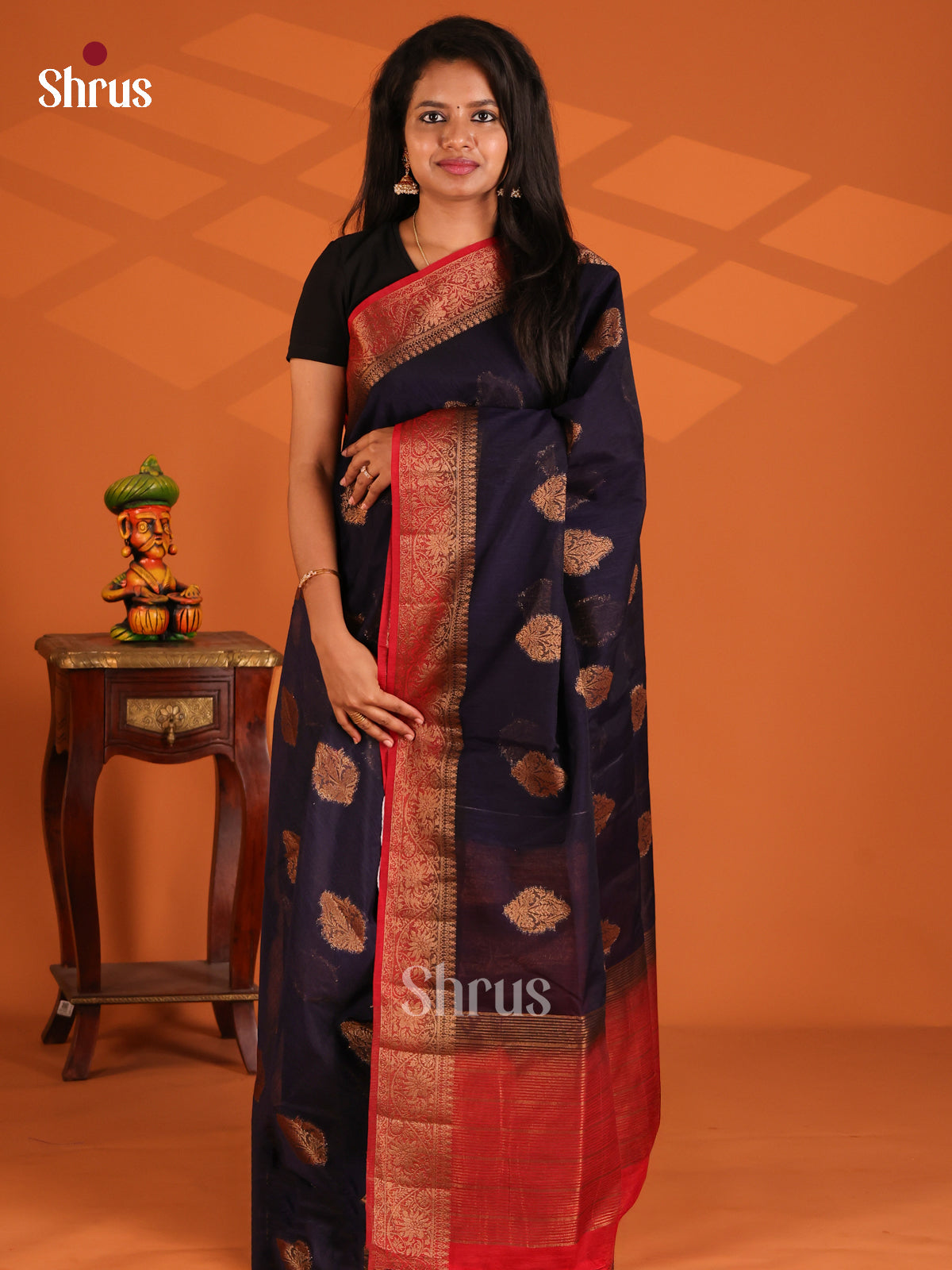 Blue with Red - Semi Jute Saree - Shop on Shrus.com