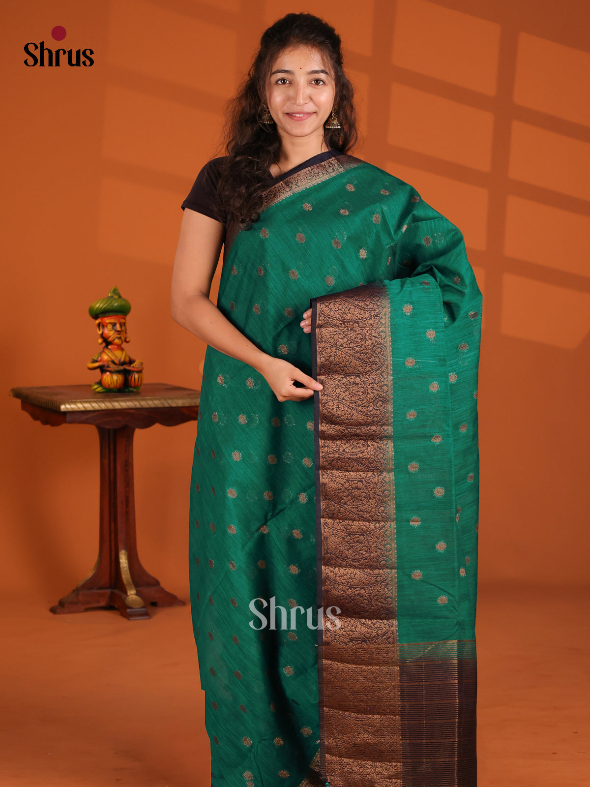 Green & Blue - Semi Jute Saree - Shop on Shrus.com