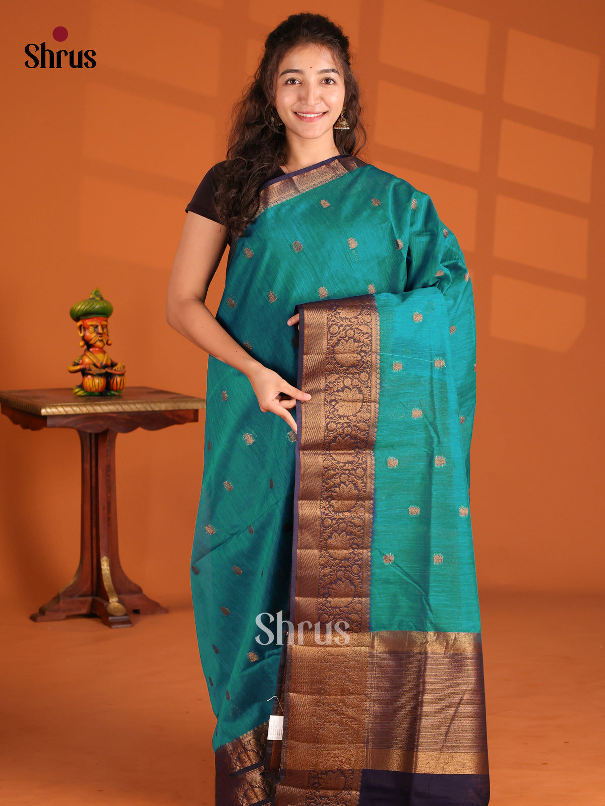 Blue & Navy Blue - Semi Jute Saree - Shop on Shrus.com