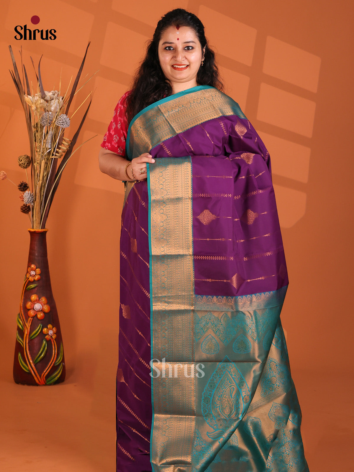 Violet with Blue- Semi Kanchipuram Saree - Shop on Shrus.com