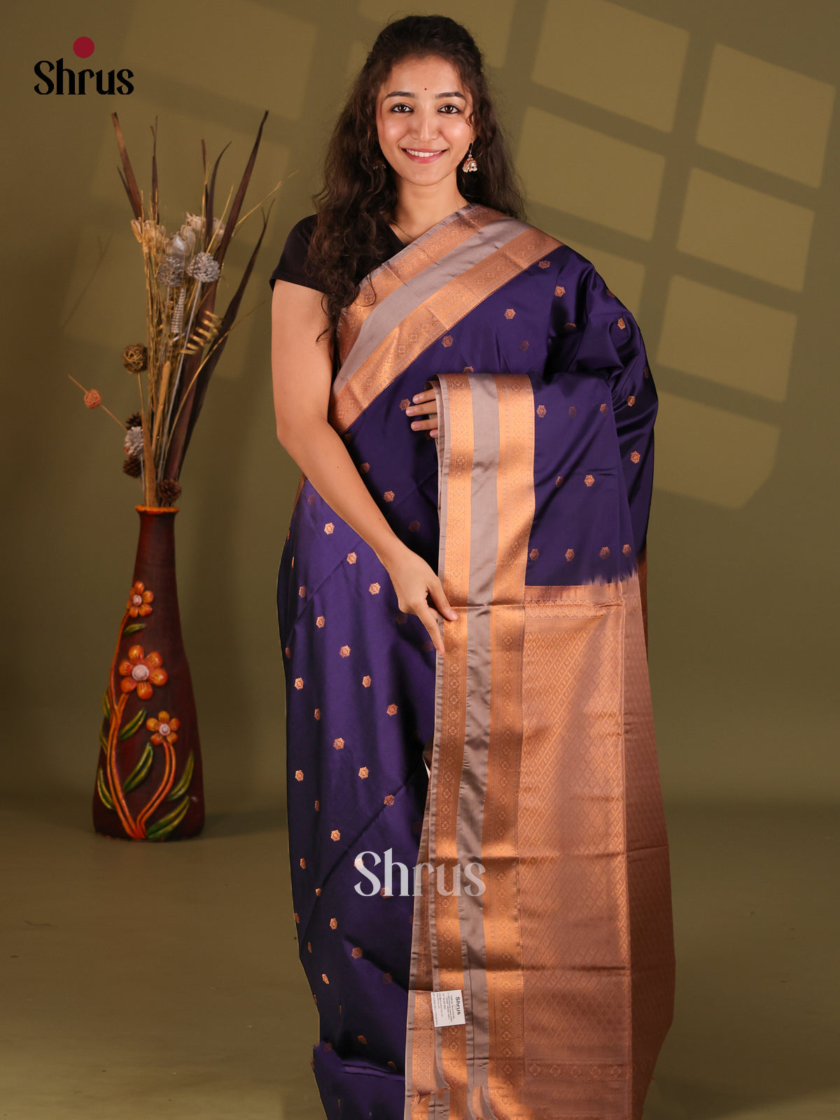 Violet & Grey - Semi Softsilk Saree - Shop on Shrus.com