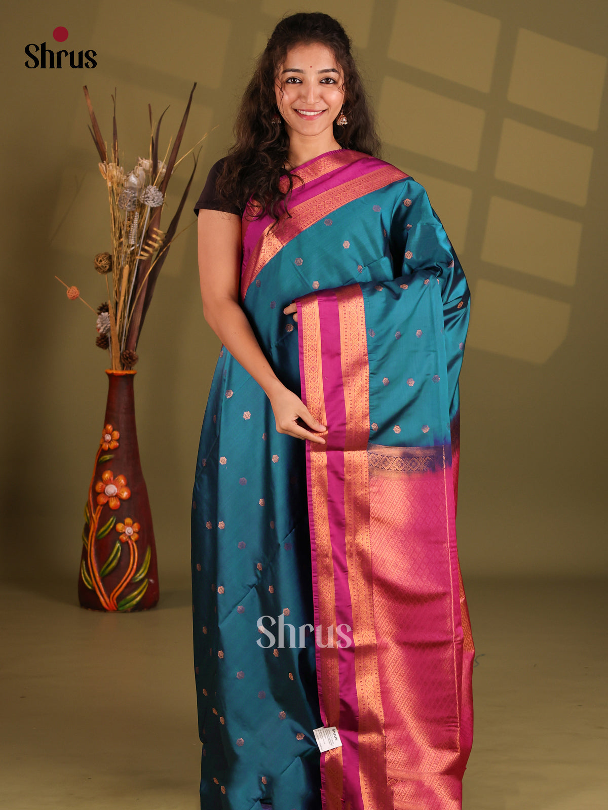 Blue & Purple - Semi Softsilk Saree - Shop on Shrus.com