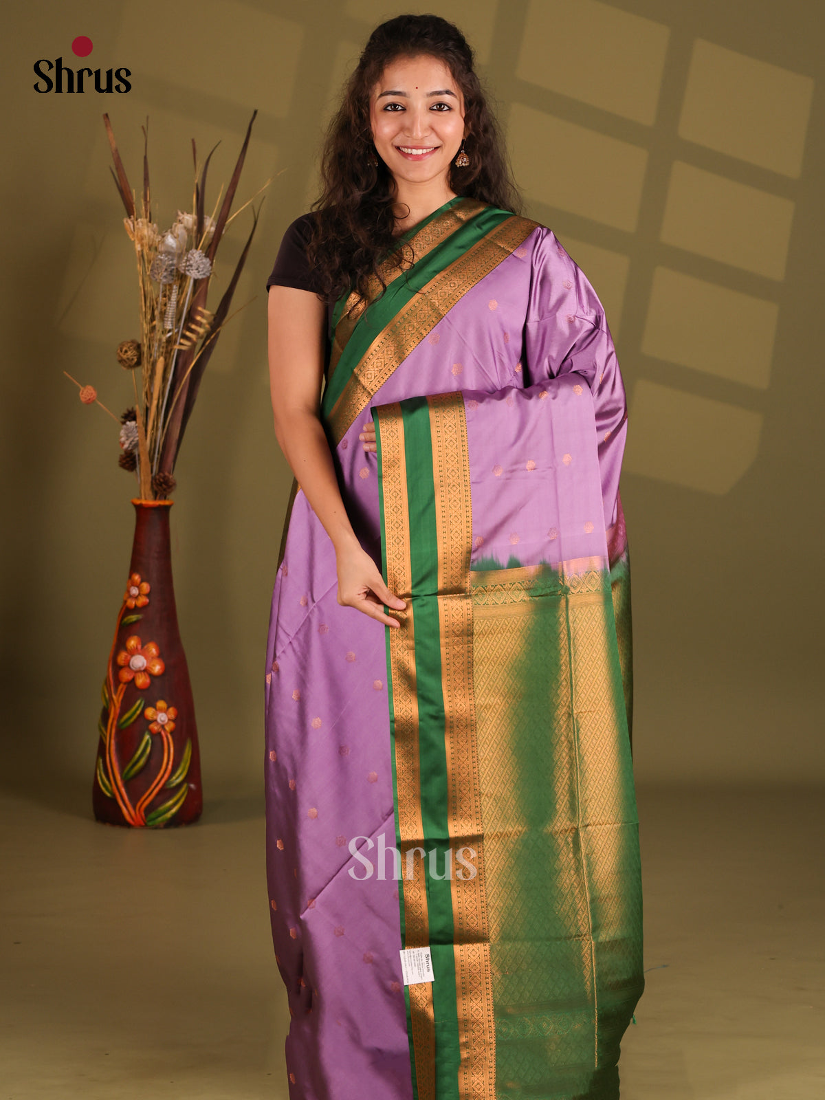 Lavender & Green - Semi Softsilk Saree - Shop on Shrus.com