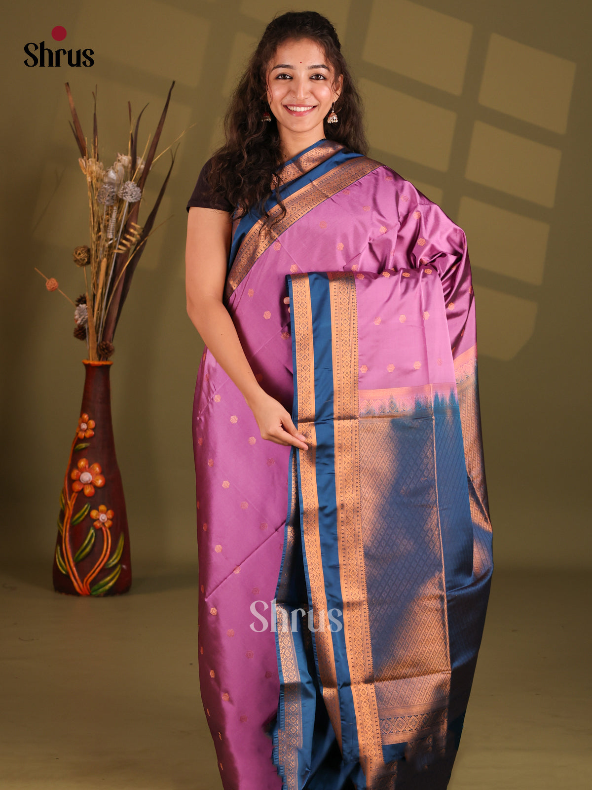Purple & Blue- Semi Softsilk Saree - Shop on Shrus.com