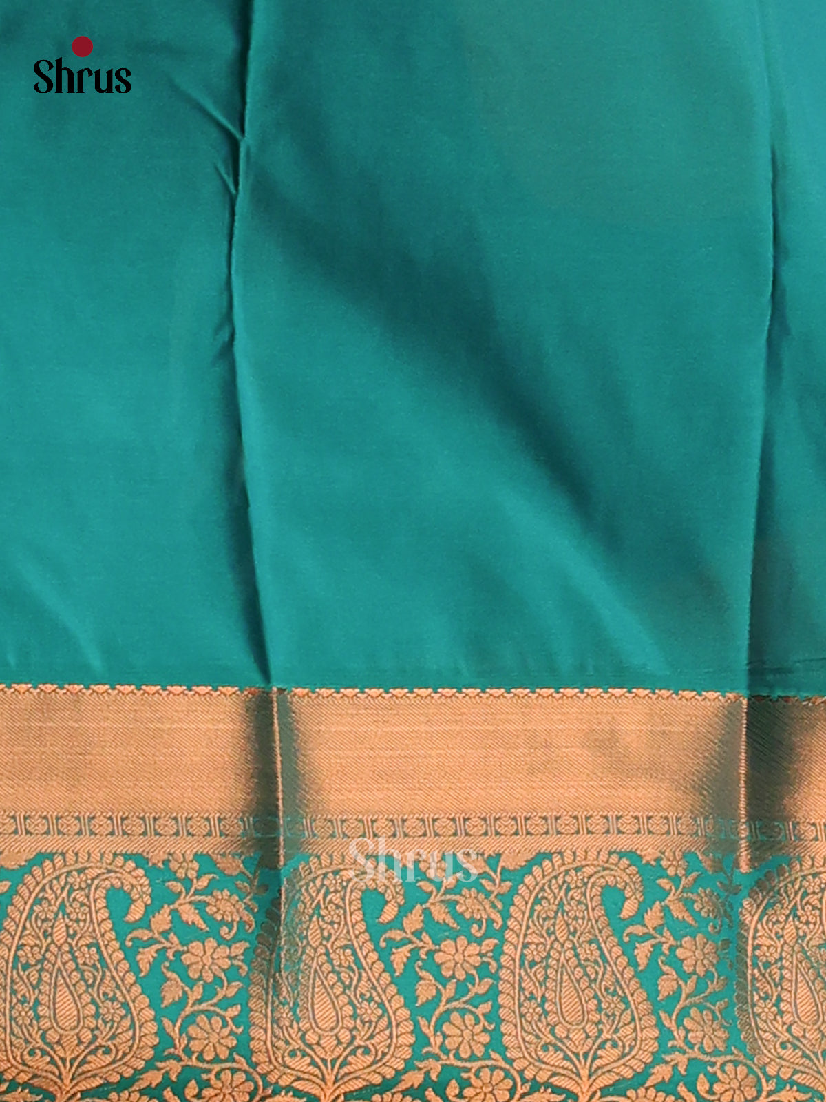 Peachish Orange with Teal - semi Kanchipuram saree - Shop on Shrus.com