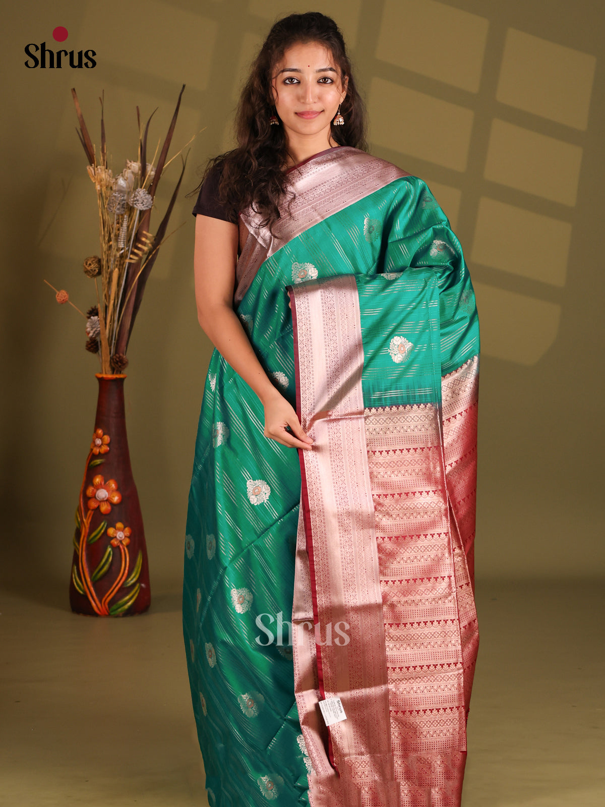 Green & Maroon - Semi Softsilk Saree - Shop on Shrus.com